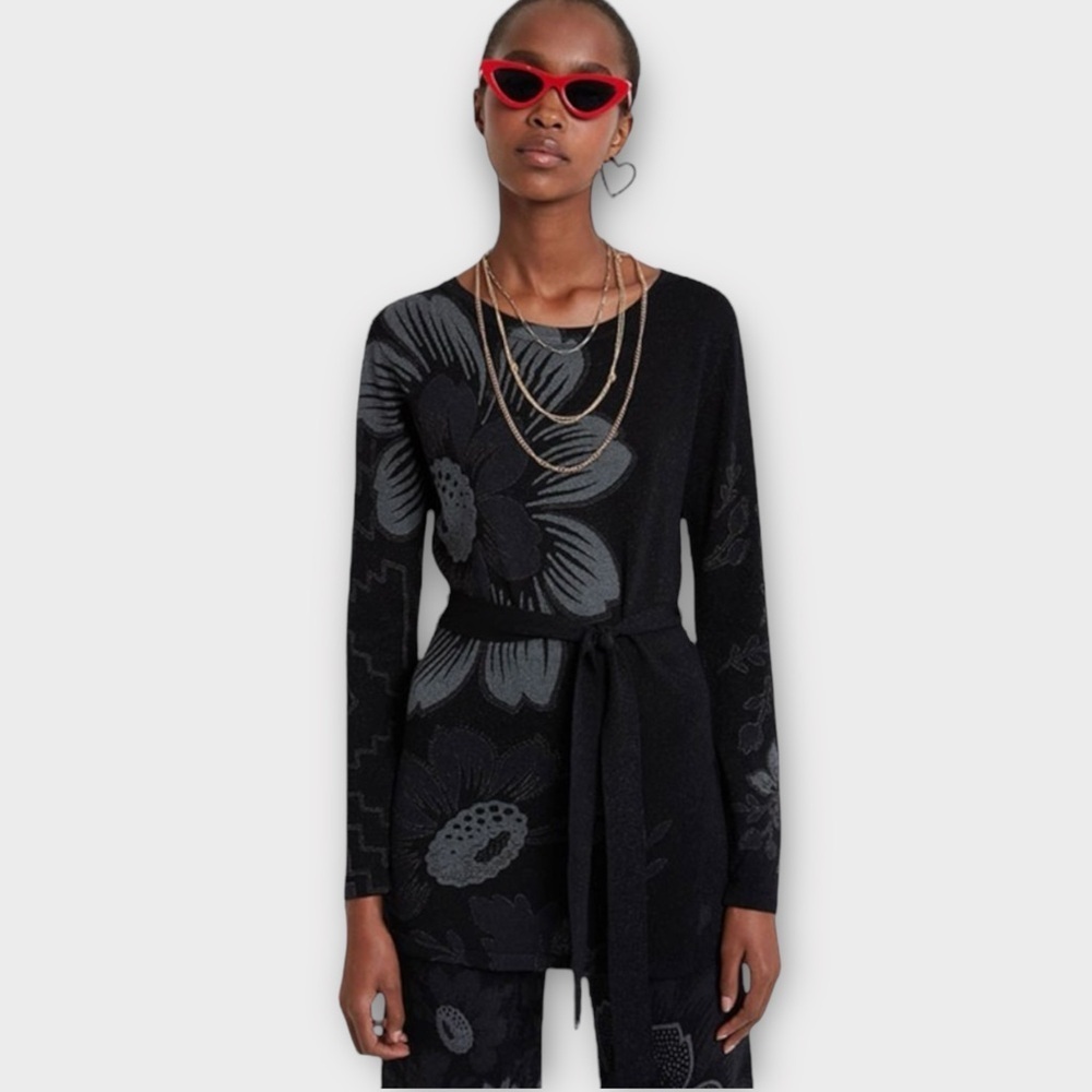 Desigual Lua Knitted Light Sweater Blouse In Black/ Silver Size M
